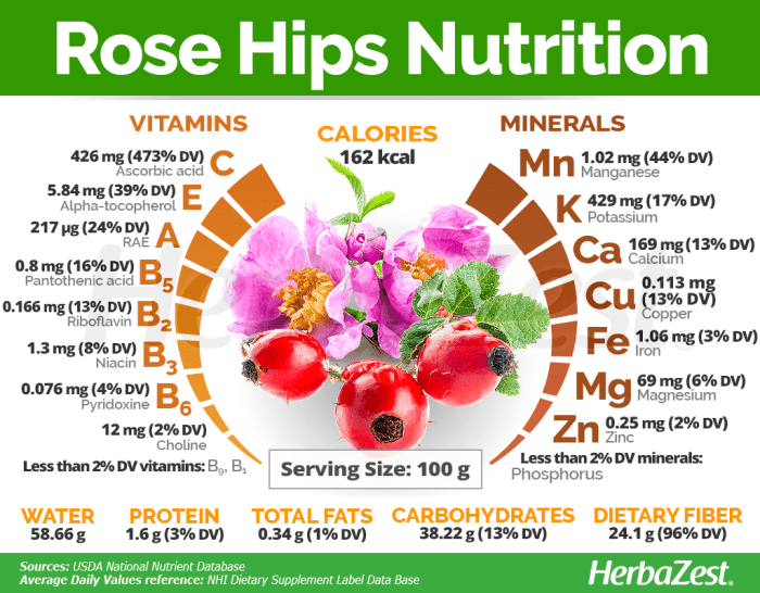 What are the nutrition facts of roses